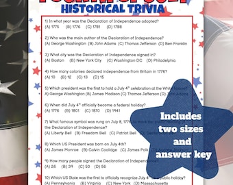 4th of July Game, July Fourth Trivia, Fourth of July Party Game, 4th of July Trivia, Patriotic Game, Family Reunion Game, Senior Games