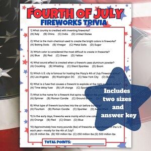 4th of July Trivia, July Fourth Games, Fourth of July Party Game, 4th of July Games, Fourth of July Game, Family Reunion Game, Senior Games