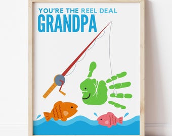 Fathers Day Handprint Craft, Grandpa Fishing Craft, Fishing Fathers Day Printable, Grandfather Birthday Craft, Grandparents Day Gift