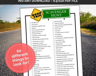 Road Trip Scavenger Hunt Car Game, Road Trip Games, Kids Road Trip Activity, Family Car Ride, Teen Scavenger Hunt Game, Car Ride Activities