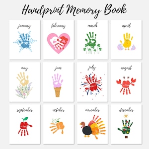 Handprint Calendar, Kids Handprint Memory Book Craft, Handprint Art Craft, Preschool Handprint Keepsake, Printable Kids Calendar Craft