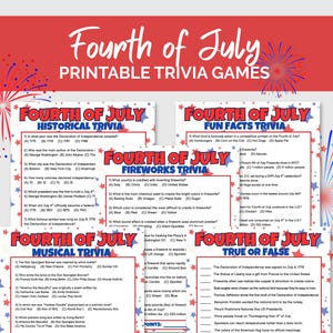 4th of July Games, July Fourth Trivia, Fourth of July Party Games, Printable 4th of July Trivia, Patriotic Games for Seniors, Family Reunion