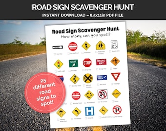 Road Trip Scavenger Hunt Printable, Road Sign Hunt, Kids Road Trip Games, Family Car Ride Activity, Car Ride Scavenger Hunt, Travel Games