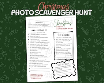 Christmas Photo Scavenger Hunt, Christmas Party Scavenger Hunt, Adult Teen Tween Selfie Scavenger Hunt, Printable Christmas Party Game