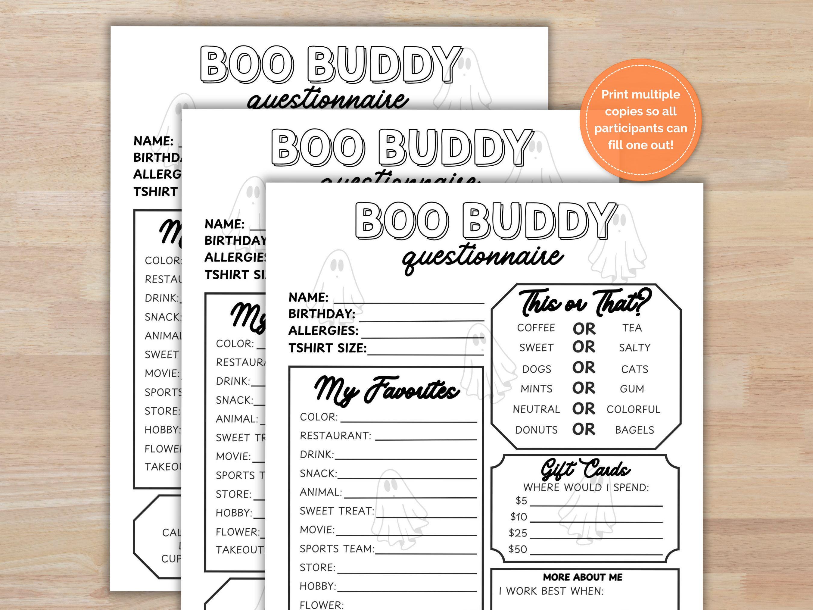 Boo Buddy Questionnaire, Boo Baskets for Office, Coworker Favorite ...