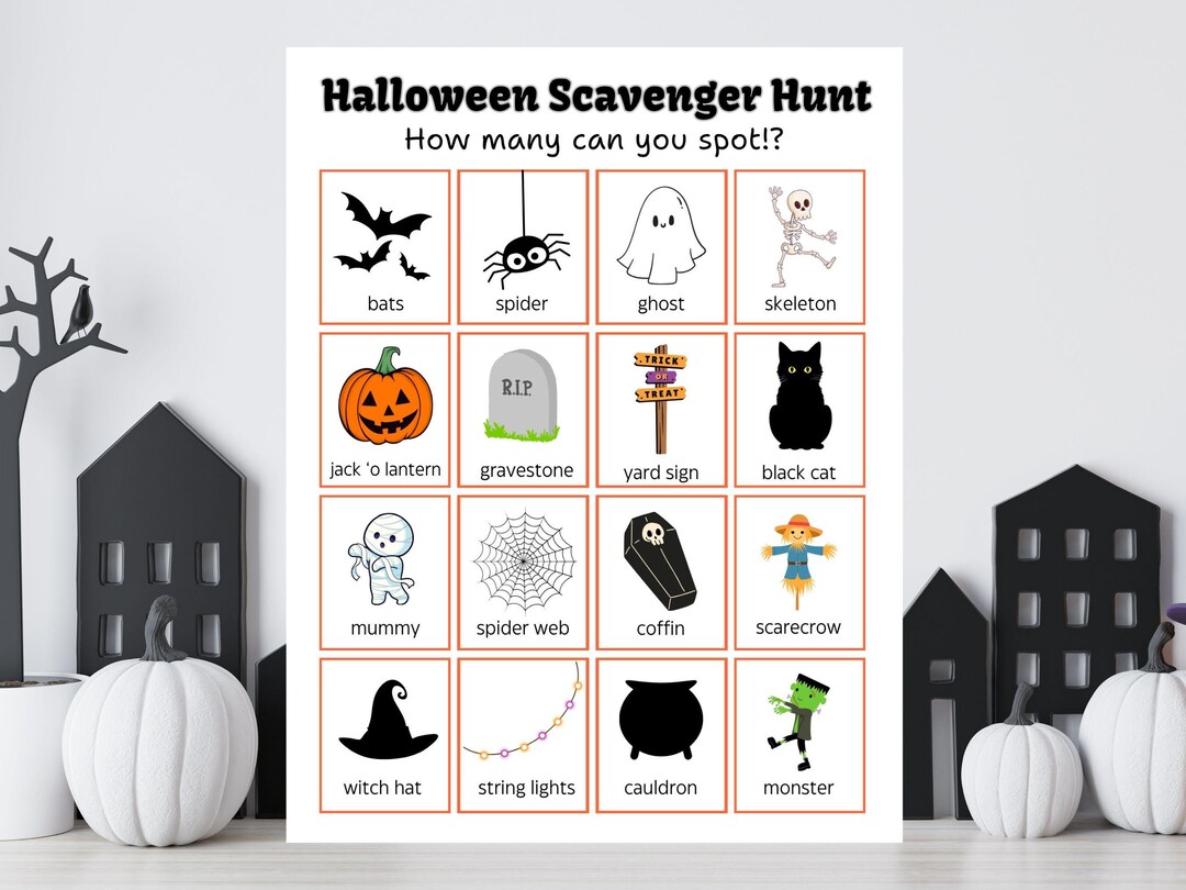 Halloween Scavenger Hunt for Kids, Halloween Decoration Printable Game ...