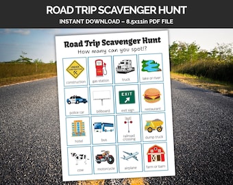Road Trip Scavenger Hunt Printable, Kids Road Trip Games, Road Trip Activity, Family Car Ride Scavenger Hunt Game, Car Ride Activities
