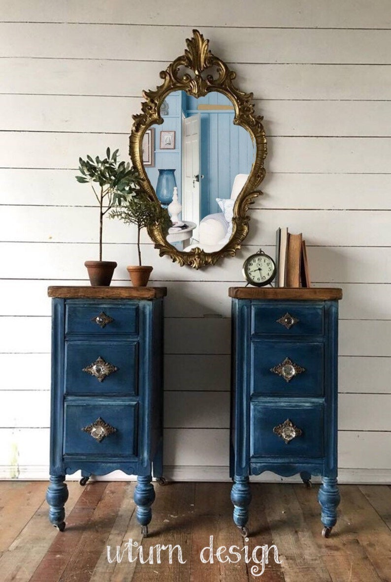 Sold Sold Dark blue painted nightstands navy side | Etsy