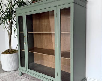 Sold!!! Sage Green Vintage Hutch/ china cabinet/ display case / glass door cabinet