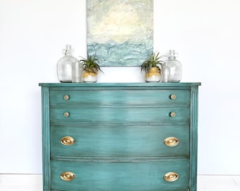 Sold!! Turquoise green vintage dresser