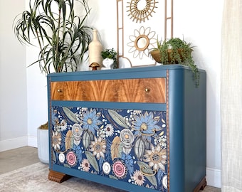 Sold!!! Do not purchase! Art Deco boho dresser/solid wood vintage dresser/ blue dresser