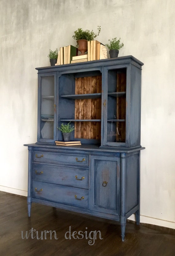 Sold Sold Blue Painted China Cabinet Farmhouse Hutch Etsy
