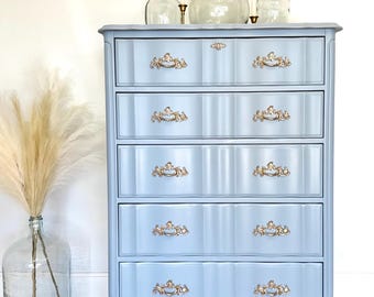 Sold!!! Do not purchase! French provincial dresser/ vintage solid wood  dresser / blue painted dresser