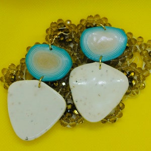 Custom made polymer turquoise and beige earrings