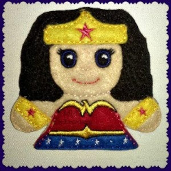 WonderWoman Finger Puppet Embroidery Design - DIGITAL DOWNLOAD - 4X4 Hoop or Larger