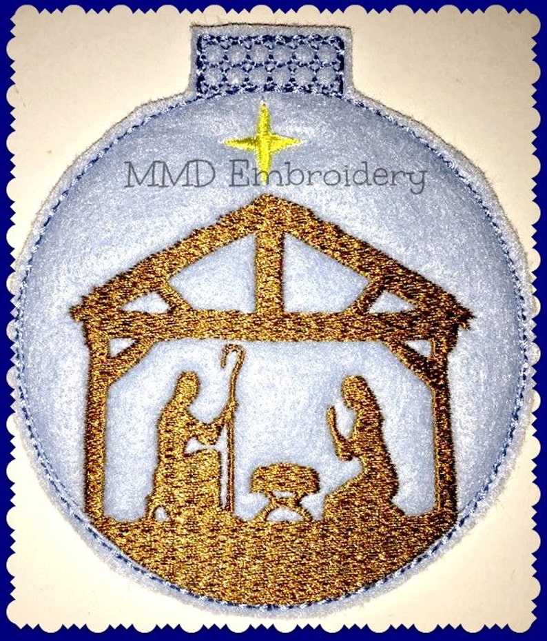 Nativity Manger Felt Ornament Machine Embroidery Design Etsy
