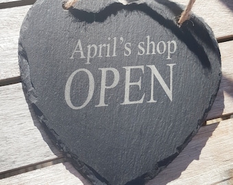 Personalised Open / Closed Slate heart complete with hanging rope