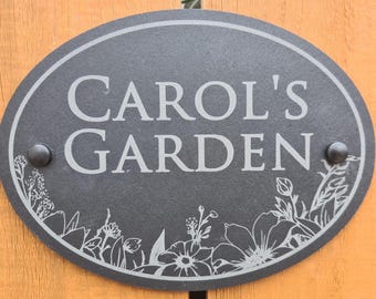 Natural Slate oval garden sign, personalised 200 x 150mm Custom slate signs