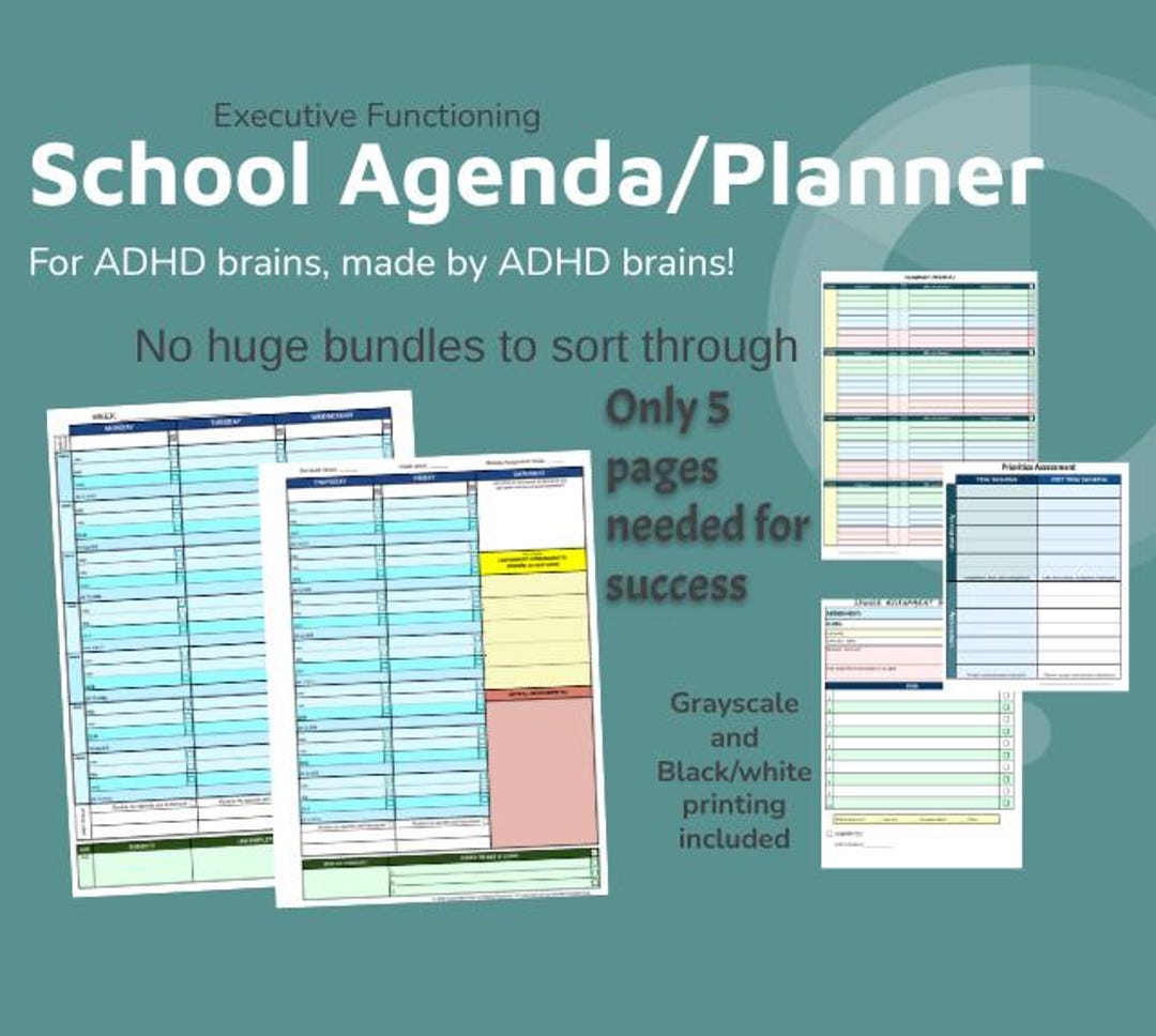 5-pg Agenda: Executive Functioning for School 5pg Bundle - Etsy