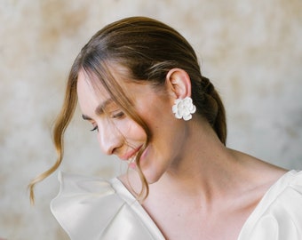 Bridal clip-on earrings with pretty porcelain flowers "Floriana"