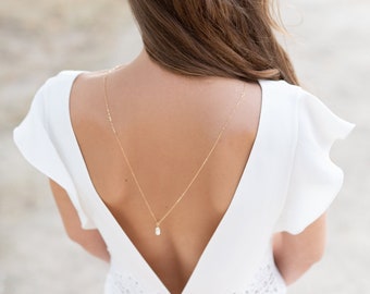 Necklace back jewel with drop and pearly beads "Gioia