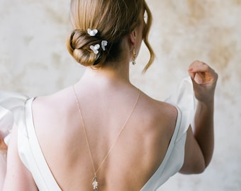 Bridal necklace with leaf pendant and rhinestone back jewel "Vera"