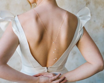 “Anita” bridal back jewel necklace with freshwater or pearly pearls