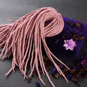 Wool Dreadlocks Dreads Ligth Pink  Full Set Double Ended Hair Extensions Dread, Short Medium Long, DE