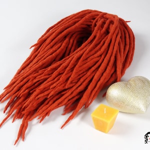 Wool Dreadlocks Dreads Orange, Full Set Double Ended Hair Extensions Dread, Short Medium Long, DE