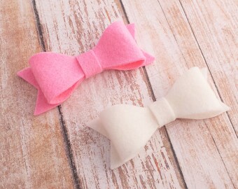 CHOOSE ANY TWO / 40+ Colors - Wool Felt Bow Clip Set / Felt Bow Clip / Felt Hair Bow Set / Felt Bow Accessory / Felt Bow / Felt Bow Set