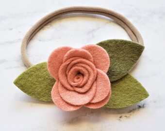 Baby Headband Rose Headband White Wool Felt Trio Rose Bouquet Headband Rose Beige