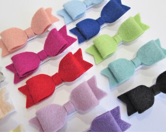 CHOOSE ANY THREE / 40+ Colors - Mini Wool Felt Hair Bow Clip Trio Set / Felt Hair Bow Clip / Felt Bow Clip Set / Mini Felt Hair Bow Clips /