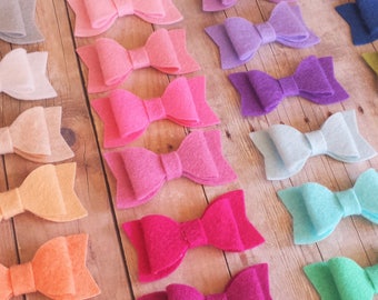 CHOOSE ANY TWO / 40+ Colors - Mini Wool Felt Hair Bow Clip Set / Mini Felt Bow / Felt Bow Clip / Mini Bow Clip / Felt Hair Clip / Felt Bows