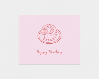 Cursive Folded Birthday Card - Playful Pink & Red Cake With Berries - Horizontal Card with Envelope, Made To Order