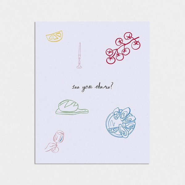 Set of 10 "See You There?" Postcards  - Dinner, Wine, Oysters - Playful Greeting Cards for Celebrations & Events
