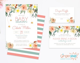 Floral Bohemian Baby Shower Invitation Set, Gender Neutral Baby Shower