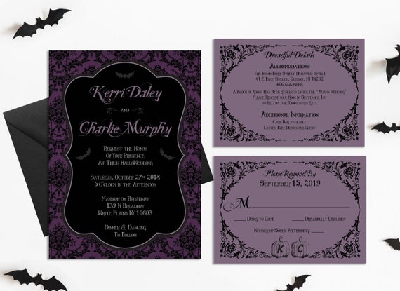 Halloween Wedding Invitations Purple And Black Etsy