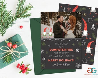 Funny Holiday Photo Card, Dumpster fire