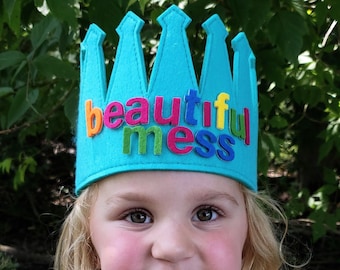 Custom Birthday Crown for Kids – 4.75in x 18.5in Turquoise Toddler Crown – Create Your Own Message  – Reusable Alphabet Letter Set