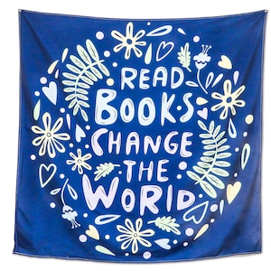 Read Books Change the World Tapestry – Inspirational Reading Quote Wall Art – Educational Decor for Classroom, Library, or Rooms – 48" x 48"
