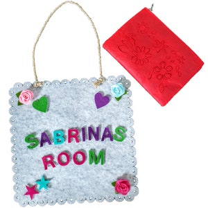 Girls Felt Letter Board – 11.75x11.75 Sign with 3D Flowers & Reusable Letters