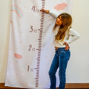 Rainbow Height Chart Tapestry – Colorful Growth Measurement Wall Hanging for Kids Room, Nursery, Classroom or Homeschool – 41&quot;x96&quot; Decor