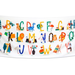 Alphabet Pictures Tapestry for Kids Educational Letters Pictures Wall Hanging Dorm Bedroom Classroom School Decoration 72inx28in