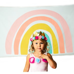 Pastel Rainbow Tapestry – 60&quot;x36&quot; Watercolor Wall Hanging – Soft Boho Nursery, Classroom, or Photo Backdrop Decor by Birdy Boutique