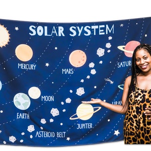 Solar System Galaxy Tapestry – 60&quot;x42&quot; Educational Space Wall Hanging – Planets, Orbits & Stars – Classroom, Bedroom, Homeschool Decor