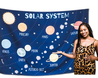 Solar System Space Galaxy Earth Moon Stars Tapestry Orbit Elliptical Path Wall Hanging Dorm Bedroom Classroom School Decoration 60inx42in