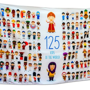 Children of the World Diversity Tapestry – 55&quot;x37&quot; Multicultural Wall Hanging with 125 Country Names – Classroom Decor for Kids & Teachers