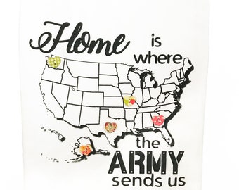 Home is Where the Army Sends Us Natural Cotton Dish Towel Kitchen Bathroom Gift Idea Combat Regiment Pride Flour Sack Customizable Buttons