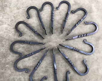 J Hooks, Forged Hook, Plant Hanger, Burnt Whisker Forge, Blacksmith Hook, Hand Forged, Coat Hanger, Twisted, Set of 12 Hooks, Value Bundle