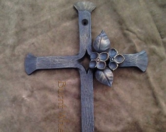 Hand Forged Iron Dogwood Cross, Religious Art